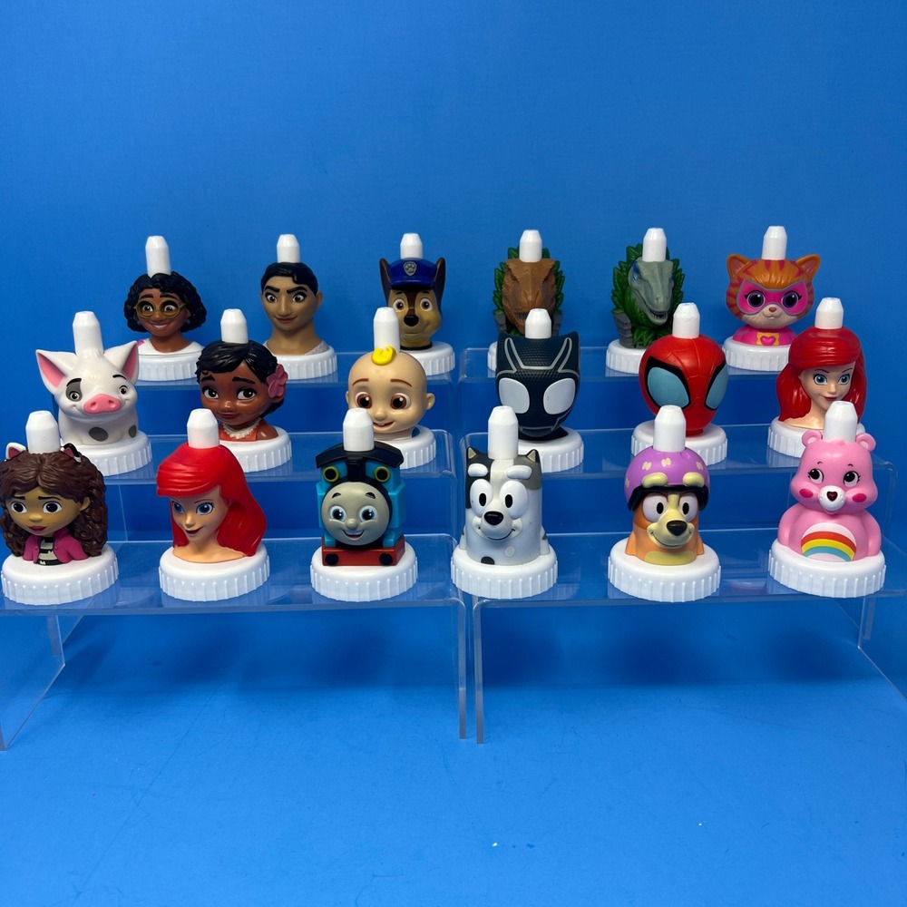 Good2Grow Juice Bottle Toppers Lot Multicolor Bluey Disney Marvel Characters